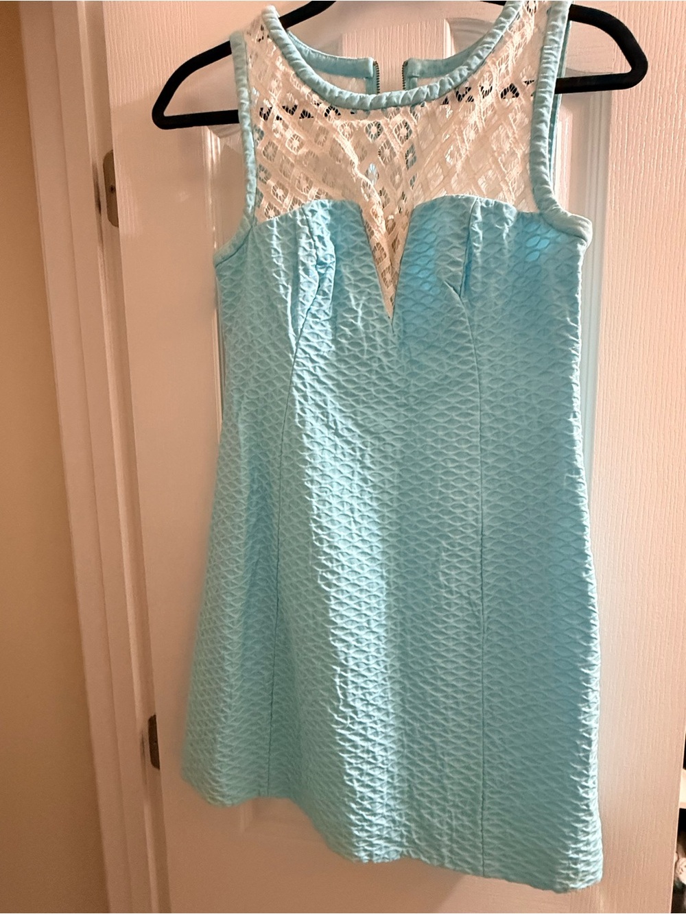 Lilly Pulitzer turquoise dress with white lace yoke